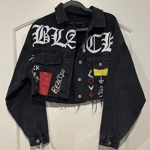 Signature8 Black Jean Jacket with Red and Yellow Accents